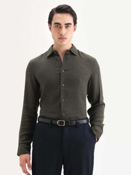Rare Rabbit - Men'S Layt Olive Cotton Blend Plain Shirt