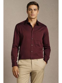 Louis Philippe - Men Maroon Solid Full Sleeves Formal Shirt