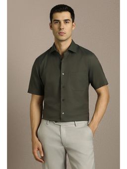 Louis Philippe - Men Olive Solid Half Sleeves Formal Shirt