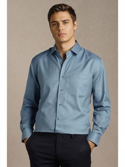 Louis Philippe - Men Light Blue Textured Full Sleeves Formal Shirt