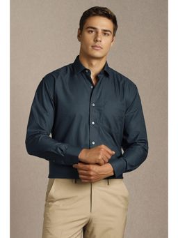 Louis Philippe - Men Navy Blue Textured Full Sleeves Formal Shirt