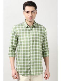 Peter England - Men Olive Slim Fit Check Full Sleeves Casual Shirt