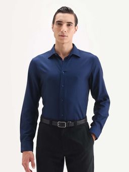 Rare Rabbit - A Signature Herringbone Weave Business Cufflinks Shirt-Blue