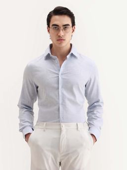 Rare Rabbit - Men'S Sled Pastel Blue Spread Collar Regular Fit Jacquard Shirt