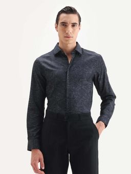 Rare Rabbit - Men'S Sled Dusky Purple Spread Collar Regular Fit Jacquard Shirt