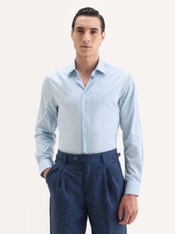 Rare Rabbit - Men'S Truc Blue Cotton Fabric Full Sleeve Regular Fit Plain Shirt