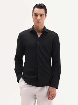 Rare Rabbit - Regular Fit Textured Waffle Knit Shirt-Black