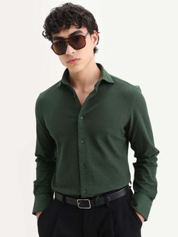 Rare Rabbit - Men'S Venziya-25 Dark Green Cotton Fabric Spread Collar Regular Fit Shirt