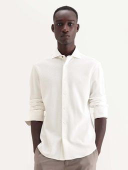 Rare Rabbit - Regular Fit Textured Waffle Knit Shirt-White