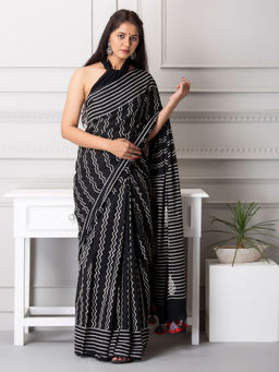 Baisacrafts - Anna Handblock Cotton Saree With Unstiched Blouse