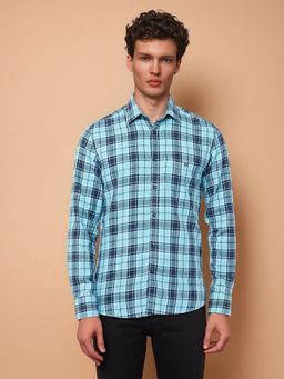 CRIMSOUNE CLUB - Men Blue Checked Casual Shirt