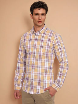 CRIMSOUNE CLUB - Men's Beige Checked Shirt