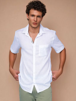 CRIMSOUNE CLUB - Men's White Linen Shirt
