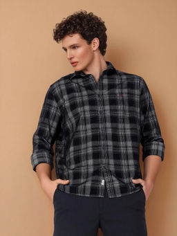 CRIMSOUNE CLUB - Men Black Cotton Checked Shirt