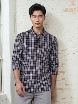 CRIMSOUNE CLUB - Mens Maroon Checkered 100% Cotton Shirt