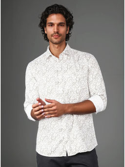 CRIMSOUNE CLUB - Mens Brown Floral Print 100% Cotton Shirt