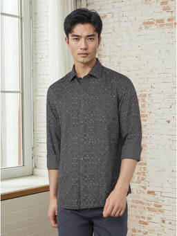 CRIMSOUNE CLUB - Mens Olive Printed Cotton Shirt