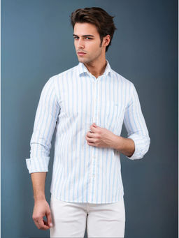 CRIMSOUNE CLUB - White Vertical Stripes Cotton Shirt