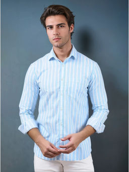 CRIMSOUNE CLUB - Blue Vertical Stripes Cotton Shirt