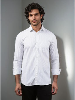 CRIMSOUNE CLUB - White Vertical Stripes Cotton Shirt
