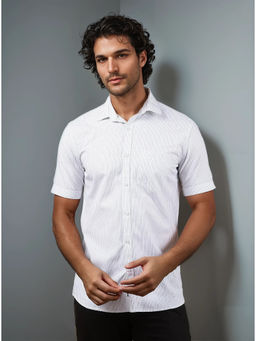 CRIMSOUNE CLUB - White Vertical Stripes Cotton Shirt