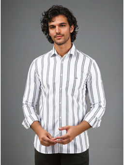 CRIMSOUNE CLUB - White Vertical Stripes Cotton Shirt
