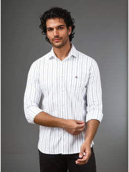 CRIMSOUNE CLUB - White Vertical Stripes Cotton Shirt