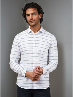 CRIMSOUNE CLUB - White Horizontal Stripes Cotton Shirt