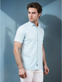 CRIMSOUNE CLUB - Blue Vertical Stripes Cotton Shirt