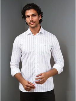 CRIMSOUNE CLUB - White Vertical Stripes Cotton Shirt