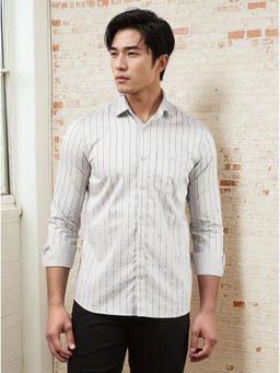 CRIMSOUNE CLUB - Grey Vertical Stripes Cotton Shirt