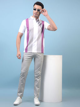 CRIMSOUNE CLUB - Men White Horizontal Stripes Polo T-Shirt