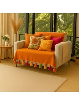 THROW PILLOW - Orange with Multicolour Tassels Sofa Cover