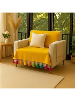 THROW PILLOW - Yellow with Multicolour Tassels Sofa Cover