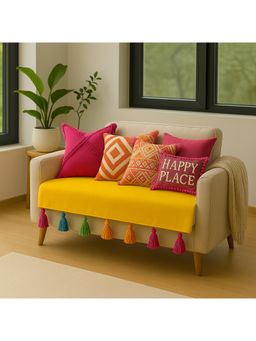 THROW PILLOW - Yellow with Multicolour Tassels Sofa Cover