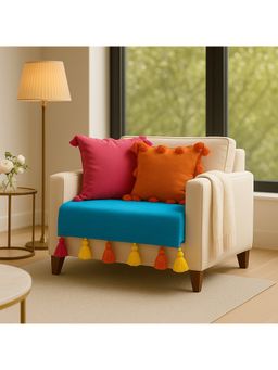 THROW PILLOW - Teal Blue with Multicolour Tassels Sofa Cover