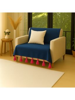 THROW PILLOW - Navy Blue With Magenta Tassels Sofa Cover