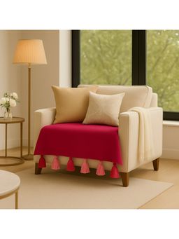 THROW PILLOW - Magenta With Magenta and Light Pink Tassels Sofa Cover