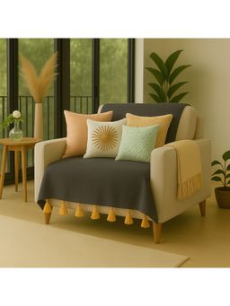 THROW PILLOW - Dark Grey With Yellow Tassels Sofa Cover