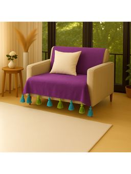 THROW PILLOW - Purple With Ice Blue and Green Tassels Sofa Cover