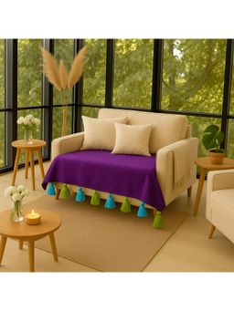 THROW PILLOW - Purple With Ice Blue and Green Tassels Sofa Cover