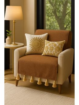 THROW PILLOW - Almond Brown With Tan Tassels Sofa Cover