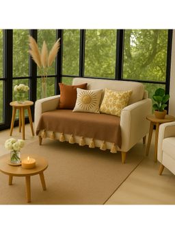 THROW PILLOW - Almond Brown With Tan Tassels Sofa Cover