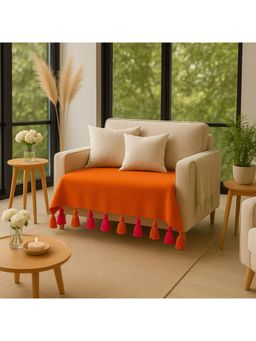 THROW PILLOW - Orange With Orange and Magenta Tassels Sofa Cover