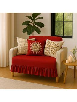 THROW PILLOW - Red Pleated Sofa Cover