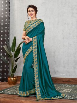 Odette - Green Silk Georgette Designer Saree with Unstitched Blouse