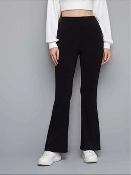 BROADSTAR - Women High-Rise Stretchable Black Flared Fit Bootcut Trousers