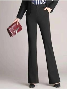 BROADSTAR - Women High-Rise Stretchable Black Flared Pants