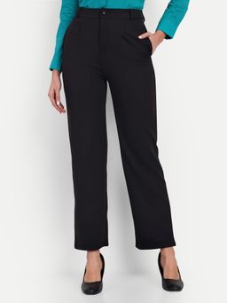 BROADSTAR - Women High-Rise Stretchable Black Straight Fit Trousers
