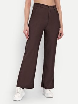 BROADSTAR - Women High-Rise Stretchable Brown Straight Fit Corduroy Trousers